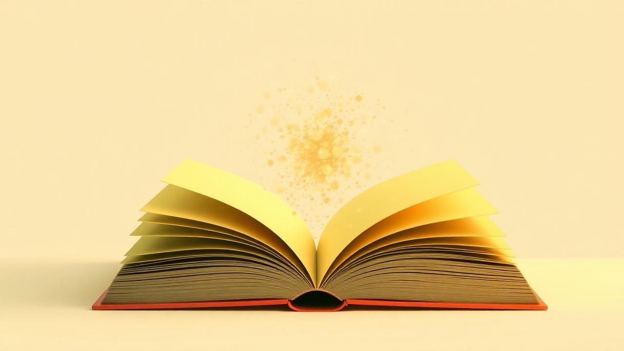 Open book with floating pages